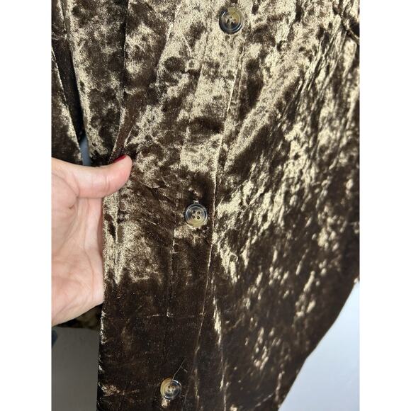 Davi & Dani Brown Crushed Velvet Button Up Tunic Shirt Dress Holidays Party 1XL - Picture 7 of 11